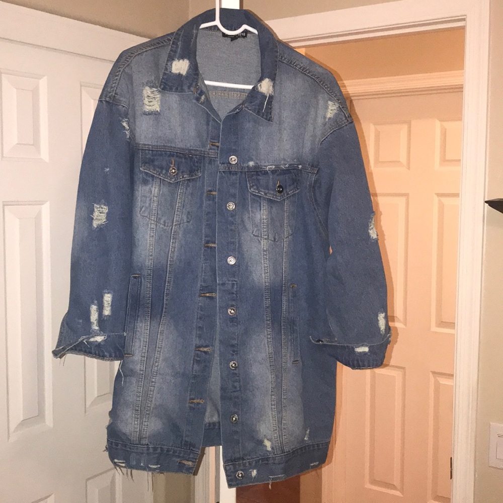 Oversized destroyed jean jacket